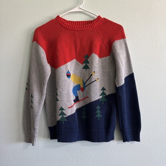 Hanna Andersson Winter Christmas Skier Tree Cotton Sweater Boys 140cm US Size 10 - Picture 2 of 7